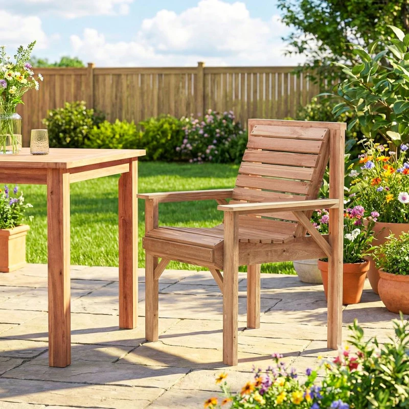 Image of OUTSUNNY Wood Garden Chair Outdoor Dining Chair with Curved Seat in Natural Size: Armchair Natural Unisex Armchair
