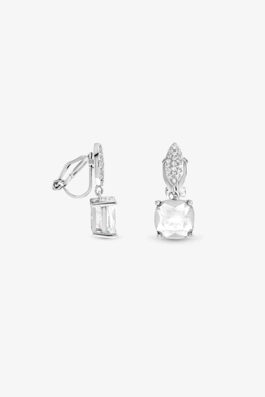 Image of Jon Richard Womens Rhodium Plated Cubic Zirconia Drop Clip Earrings in Silver Silver Female One Size