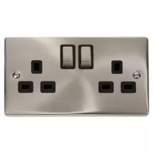 Image of Click Scolmore Deco Satin Chrome 2 Gang Double Pole Switch 13A With Black Ingot - VPSC536BK