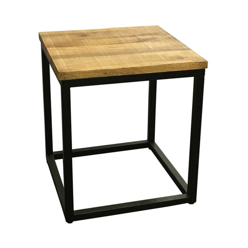Image of Jaipur Furniture Ltd Industrial Side Table - Sawn Finish - Mango Wood/Iron - L45 x W45 x H50cm - PP Sawn Finish in Brown Brown Unisex