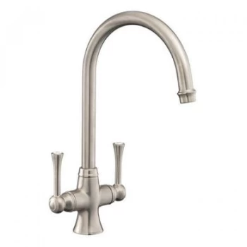 Image of Rangemaster Brushed Nickel Twin Lever Kitchen Tap - Estuary