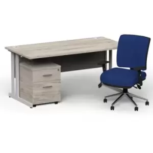 Image of Impulse 1800 x 800 Silver Cant Office Desk Grey Oak + 2 Dr Mobile Ped & Chiro Med Back Blue W/Arms
