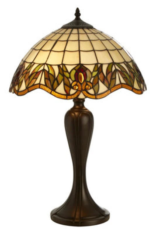 Image of Orsina Tiffany Umbrella Shade Table Lamp, Hand Cut Stained Glass With Floral Motifs, Bronze Resin Base