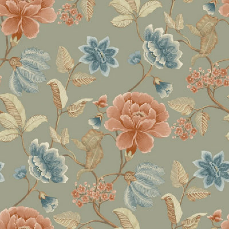 Image of Grandeco Celica Camellia Bloom Floral Trail Textured Wallpaper, Green
