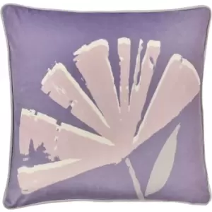 Image of Fusion - Alma Abstract Floral Print Velvet Piped Edge Filled Cushion, Lilac, 43 x 43 Cm