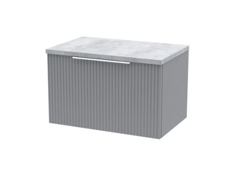 Image of Hudson Reed Fluted Wall Hung 1-Drawer Vanity Unit & Bellato Grey Laminate Worktop, Counter Top Vanity Unit In Satin Grey, 600mm