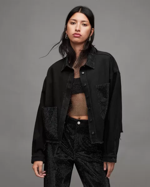Image of AllSaints Nicky Diamante Denim Shirt Jacket