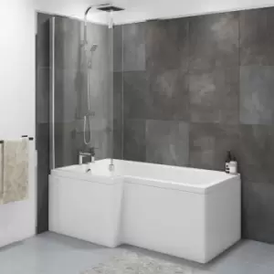 Image of Lomax 1500 x 850 L Shaped Shower Bath Left Hand with Front Panel and Maia 1450mm Chrome Bath Screen