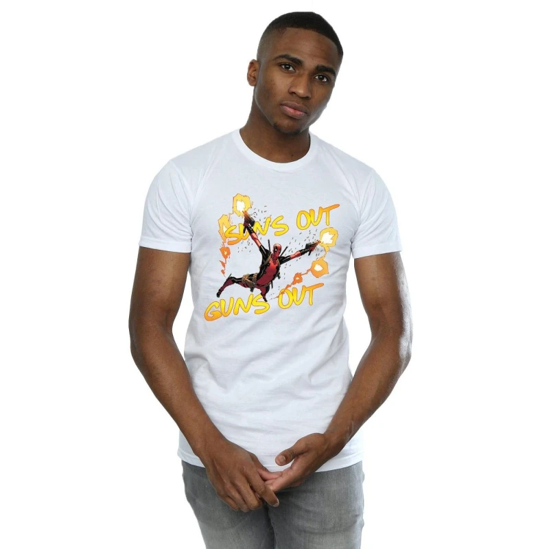 Image of Marvel Marvel Men Deadpool Sun's Out Guns Out T-Shirt in White Size: Small White S Male 5057736819319