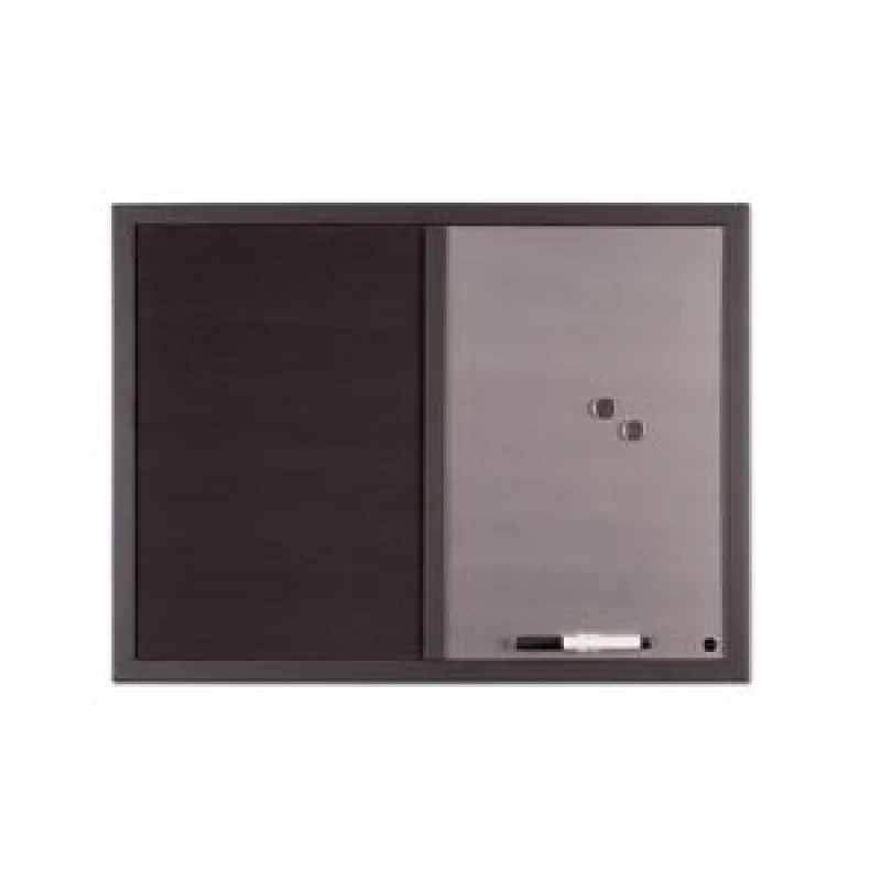 Image of Bi-Office Black Shadow Fabric Silver Finish Board Black Frame 60x45cm MX04232169