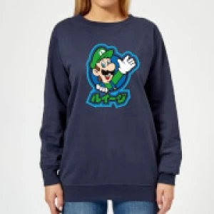 Image of Nintendo Super Mario Luigi Kanji Womens Sweatshirt - Navy - L