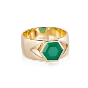 image of Rings 18ct Gold Plate Beloved Bold Green Onyx Band Ring 18ct Gold Plate