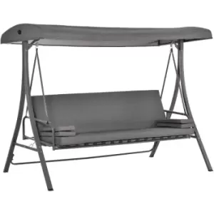 Image of Outdoor 2-in-1 Patio Swing Chair Lounger 3 Seater Garden Bench Hammock Bed Adjustable Canopy W/ Cushion, Pillow, Grey - Outsunny