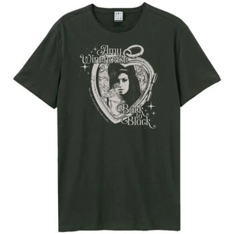 Image of Amy Winehouse Mens Heart Frame T-Shirt in Charcoal Size: XS Charcoal Male XS