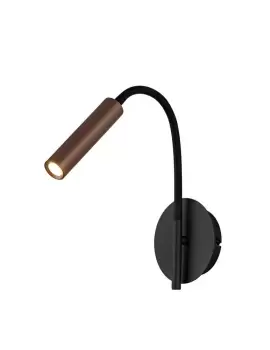 image of Wall Lamp, 1 Light Adjustable Switched, 1 x 5W LED, 3000K, 311lm, Black, Satin Copper