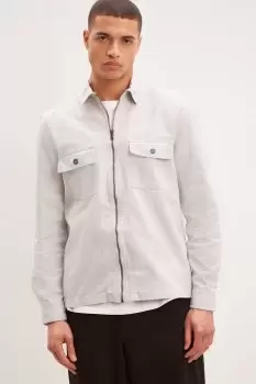 Image of Relaxed Fit Zip Through Twill Overshirt