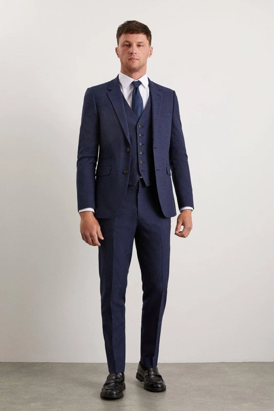 Image of Burton Mens Navy Marl Slim Fit Suit Jacket Navy 40R Male BBB03601