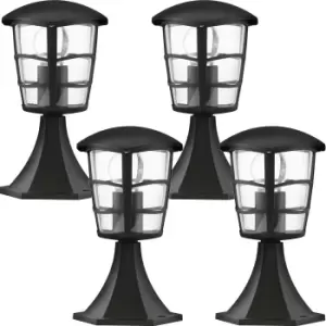 Image of 4 PACK IP44 Outdoor Pedestal Light Black Aluminium Lantern 60W E27 Wall Post