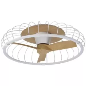 Image of Ceiling lamp fan Nature White wood 1 bulb 21cm