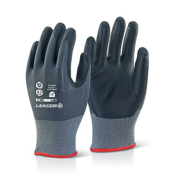 image of Beeswift Nitrile PU MixCoated Gloves BlackGrey 2XL BSW39736 BSW39736