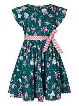 image of Monsoon Girls Christmas Bauble Print Dress - Green