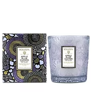 Image of Voluspa Apple Blue Clover Embossed Glass Classic Candle 9 oz.