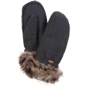 Image of Barbour Womens Wax With Fur Trim Mittens Olive Classic Large