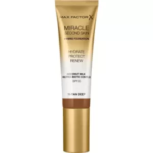 Max Factor Miracle Second Skin Hydrating Cream Foundation SPF 20 Shade 11 Tan Deep 30ml