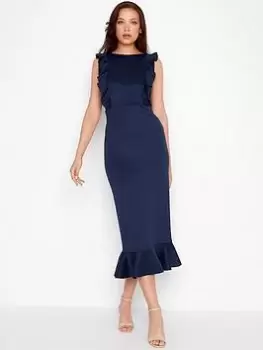 Image of Long Tall Sally Navy Frill Detail Dress, Navy, Size 12, Women