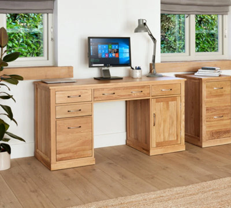 Image of Baumhaus Mobel Oak Twin Pedestal Computer Desk