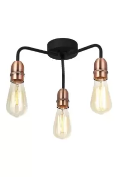 image of 3 Light Semi Flush Ceiling Light, E27/ES Bulb Cap, Dimmable, Drop Arms