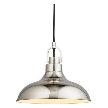 Image of Endon Collection Lighting - Endon Crofton Dome Ceiling Pendant Light Polished Nickel, Gloss White Inner Shade