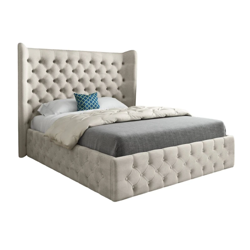 Image of KDMD Dreamer Wide Winged Upholstered Soft Velvet Designer Bed Frame in Cream Size: Double Cream Unisex Double