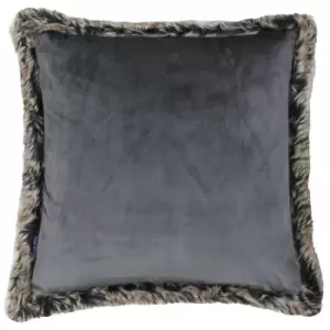 image of Kiruna Faux Fur Trim Cushion Smoke, Smoke / 45 x 45cm / Polyester Filled