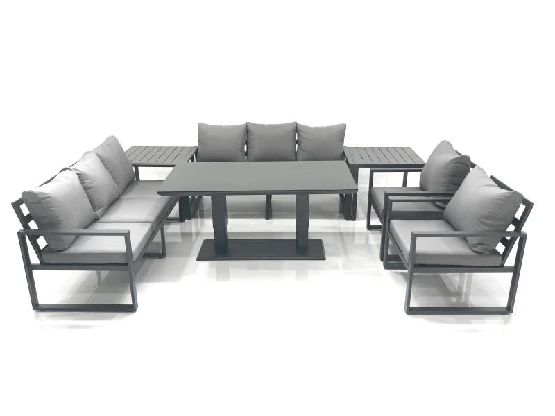 Image of Fimous Garden Sofa Set Aluminium Furniture Rising Dining Tabe Set with 2 Chair 2 Side Tables Dark Grey Dark Grey Unisex