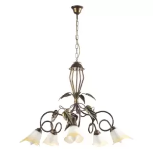 image of Miranda 5 Light Multi Arm Pendant Ceiling Light, Antique Gold, Glass Shades