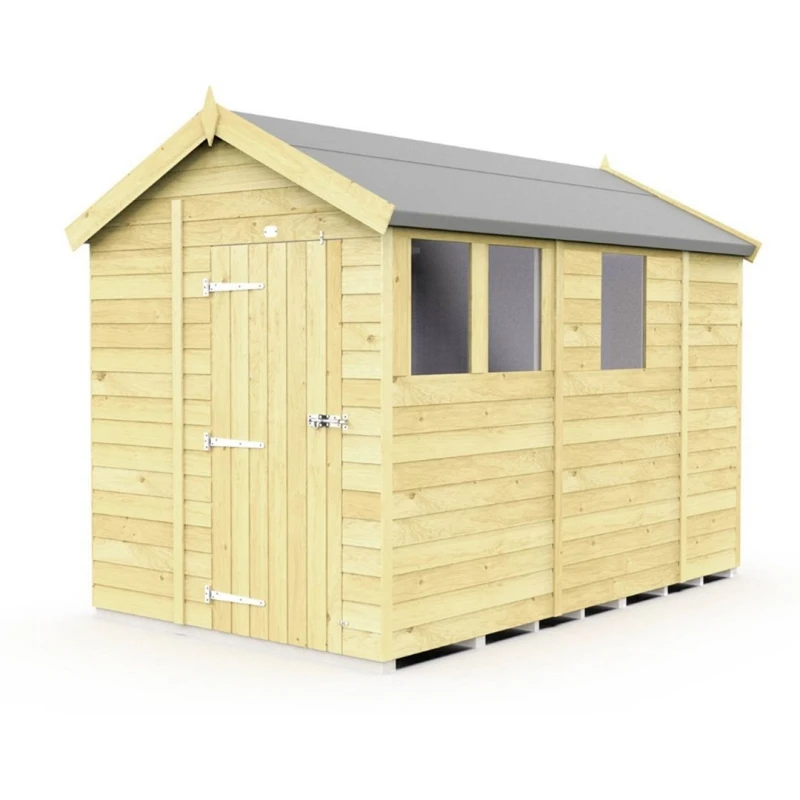 Image of Buttercup Farm 6 x 9 Feet Apex Shed - Single Door W/ Windows - L272 x W175 x H217cm in Brown Brown Unisex