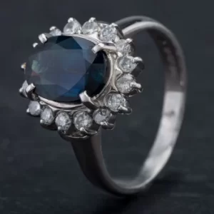 image of Pre-Owned Platinum Sapphire Brilliant Diamond Cluster Ring 4336141