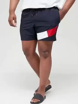 Image of Tommy Hilfiger Big & Tall Hem Flag Logo Swim Shorts - Black, Size 5XL, Men