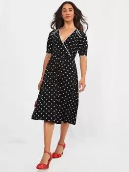Image of Joe Browns Vintage Polka Dot Midi Dress -black, Black, Size 8, Women