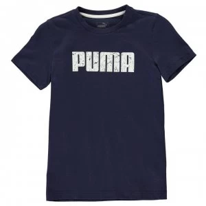 image of Puma Logo T Shirt Junior Boys - Navy/White