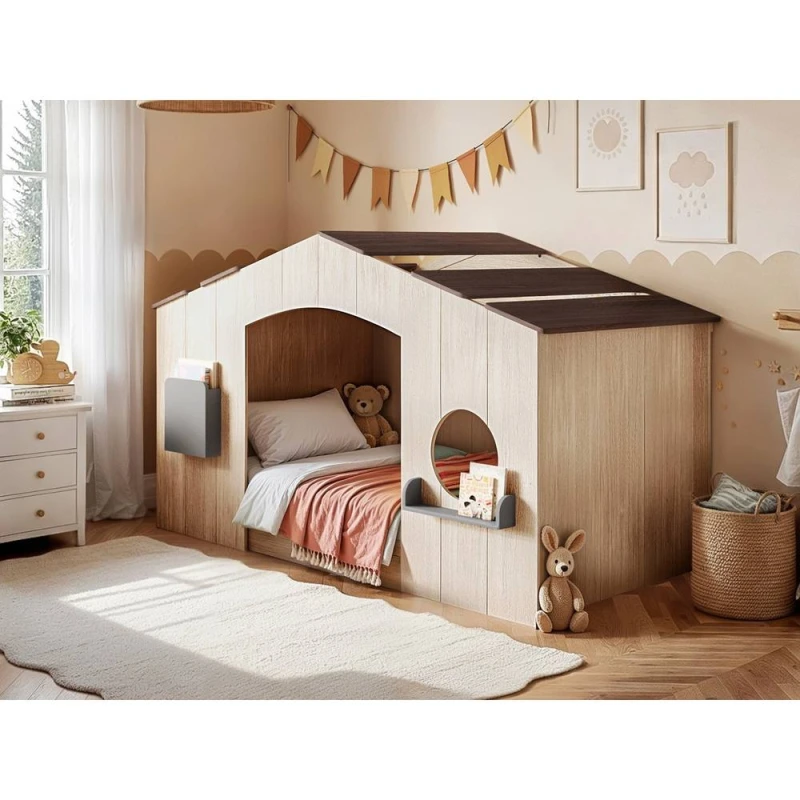 Image of Flair Frankie Wooden House Bed in Brown Size: Single Brown Unisex Single