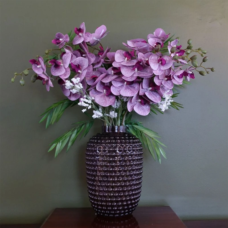 Image of Leaf Leaf 80cm Amethyst Vase Artificial Orchids and Foliage Purple