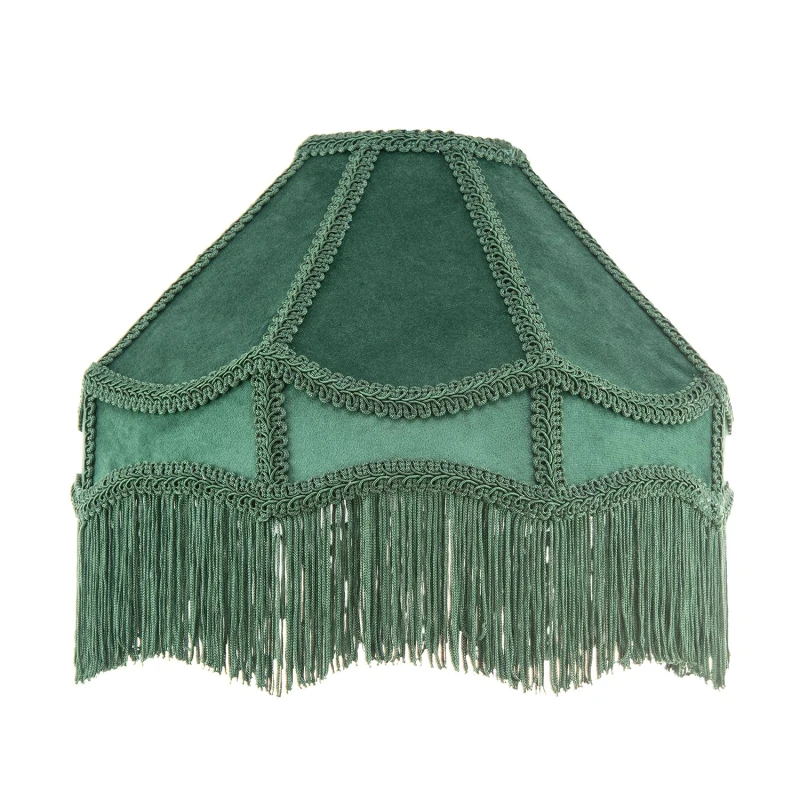 Image of Happy Homewares Traditional Victorian Empire Soft Velvet Lamp Shade with Lengthy Tassels in Dark Green Size: 12" Dark Green Unisex 12"