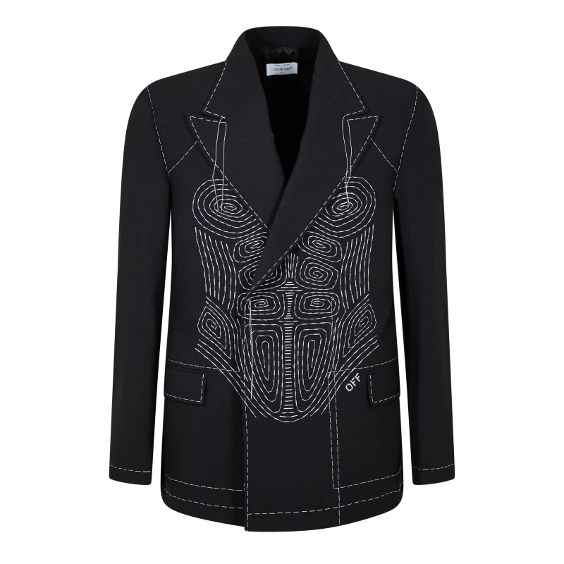 Image of Off White Mens Body Stitch Double-Breasted Contrast Stitching Long Sleeve Blazer Blk/Wht 1001 male S