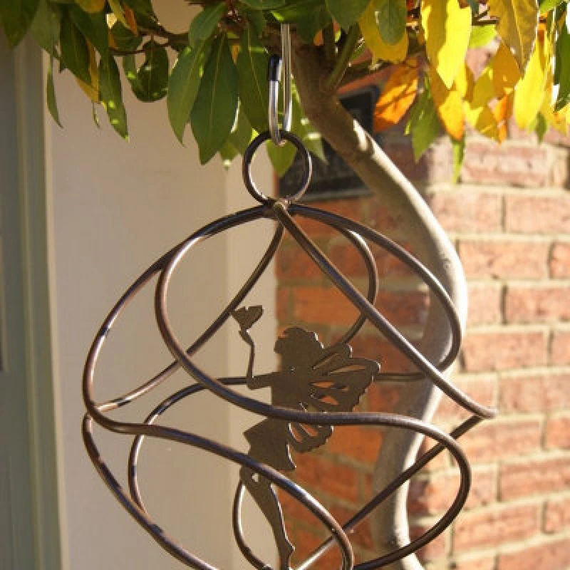 Image of Poppy Forge Fairy Catcher With Standing Fairy Brown - Hanging Ornament - Solid Steel - L27.9 X W27.9 X H27cm - Black