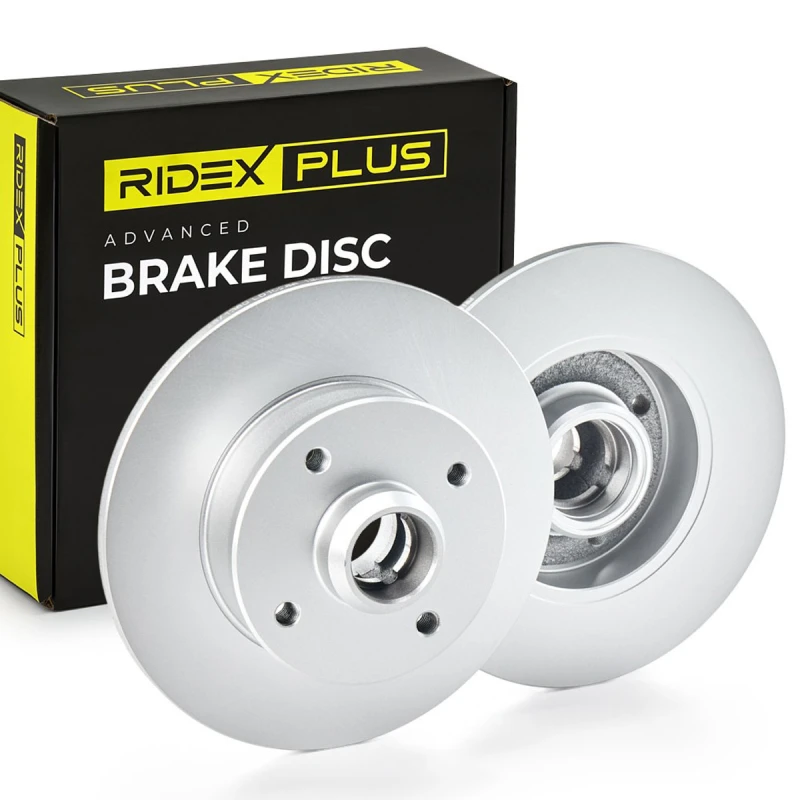 Image of RIDEX PLUS 82B0233P Brake disc Rear Axle, Solid, Grey Cast Iron, Coated, without bolts/screws Grey Cast Iron Brake Disc (82)