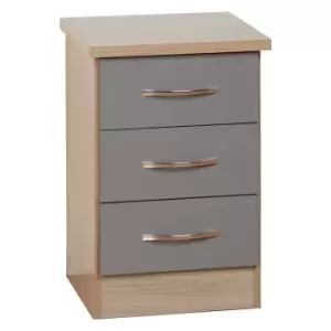 Image of Nevada 3 Drawer Grey Bedside Table Grey and Brown