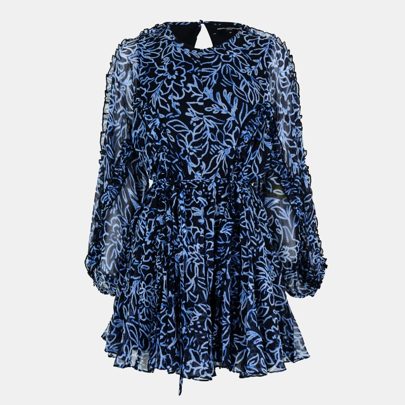 Image of French Connection Womens Anna Structured Mini Dress Navy Multi female 8 (XS)