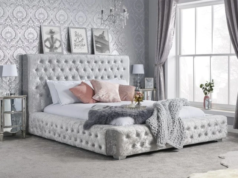 Image of Birlea Grande 5ft King Size Steel Crushed Velvet Bed Frame